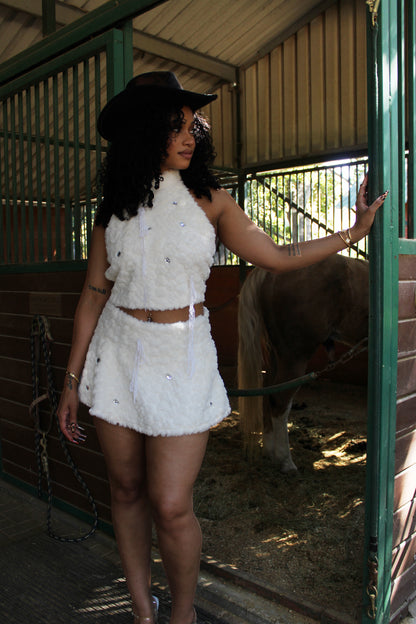 Faux Fur Mini Skirt & Halter Set